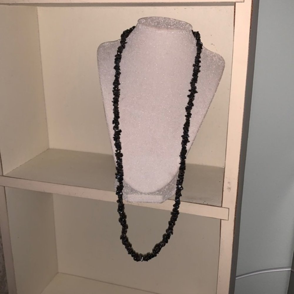 Vintage Unisex Natural Black Onyx Nuggets Long Necklace 31"